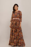 Rayon Printed Gown with Mirror Belt and Shell Embellishment