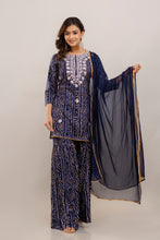 Load image into Gallery viewer, Bandhani Embroidered Rayon Blue Sharara Set