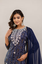 Load image into Gallery viewer, Bandhani Embroidered Rayon Blue Sharara Set