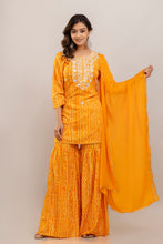 Load image into Gallery viewer, Bandhani Embroidered Rayon Yellow Sharara Set