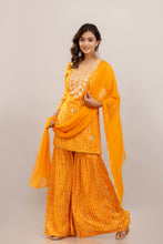 Load image into Gallery viewer, Bandhani Embroidered Rayon Yellow Sharara Set