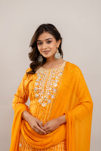 Load image into Gallery viewer, Bandhani Embroidered Rayon Yellow Sharara Set