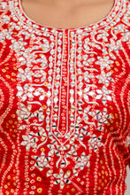 Load image into Gallery viewer, Bandhani Embroidered Rayon Red Sharara Set