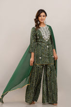 Load image into Gallery viewer, Bandhani Embroidered Rayon Green Sharara Set