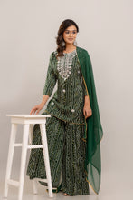 Load image into Gallery viewer, Bandhani Embroidered Rayon Green Sharara Set