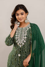 Load image into Gallery viewer, Bandhani Embroidered Rayon Green Sharara Set