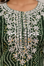 Load image into Gallery viewer, Bandhani Embroidered Rayon Green Sharara Set