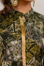 Load image into Gallery viewer, Embroidered Foil Printed Rayon Olive Green Co-ord Set