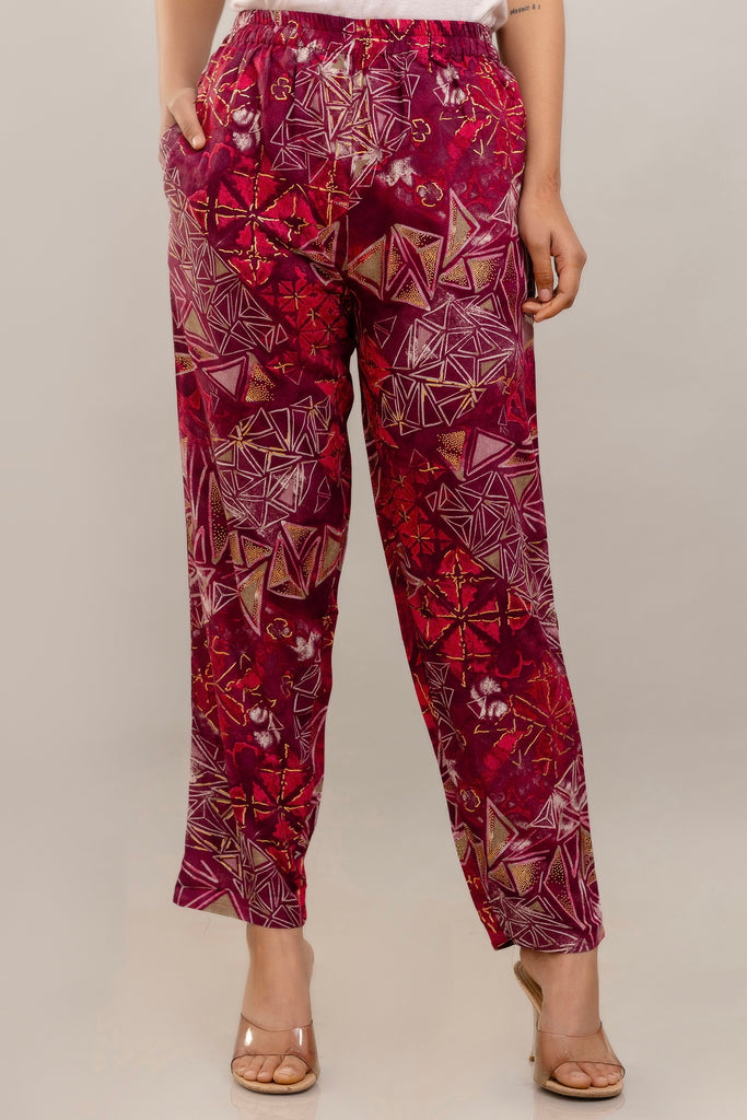 Embroidered Foil Printed Rayon Pink Co-ord Set