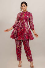 Load image into Gallery viewer, Embroidered Foil Printed Rayon Pink Co-ord Set