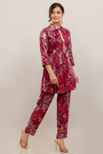 Load image into Gallery viewer, Embroidered Foil Printed Rayon Pink Co-ord Set