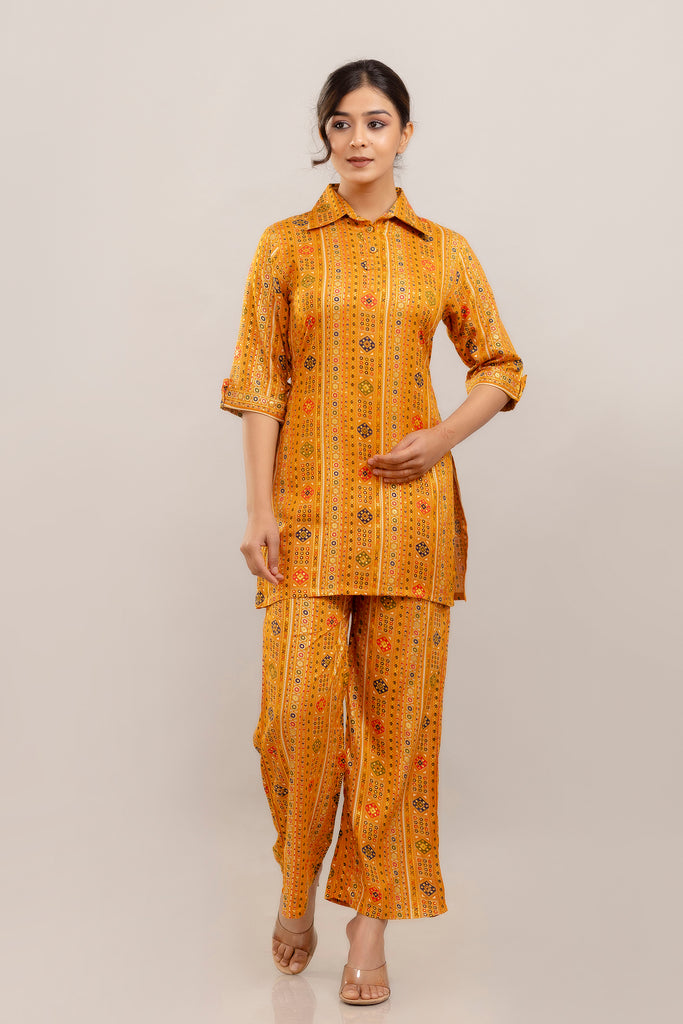 Foil Printed Yellow Rayon Co-ord Set