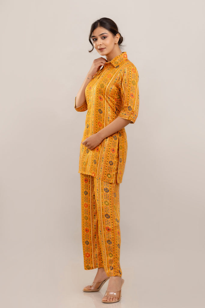 Foil Printed Yellow Rayon Co-ord Set