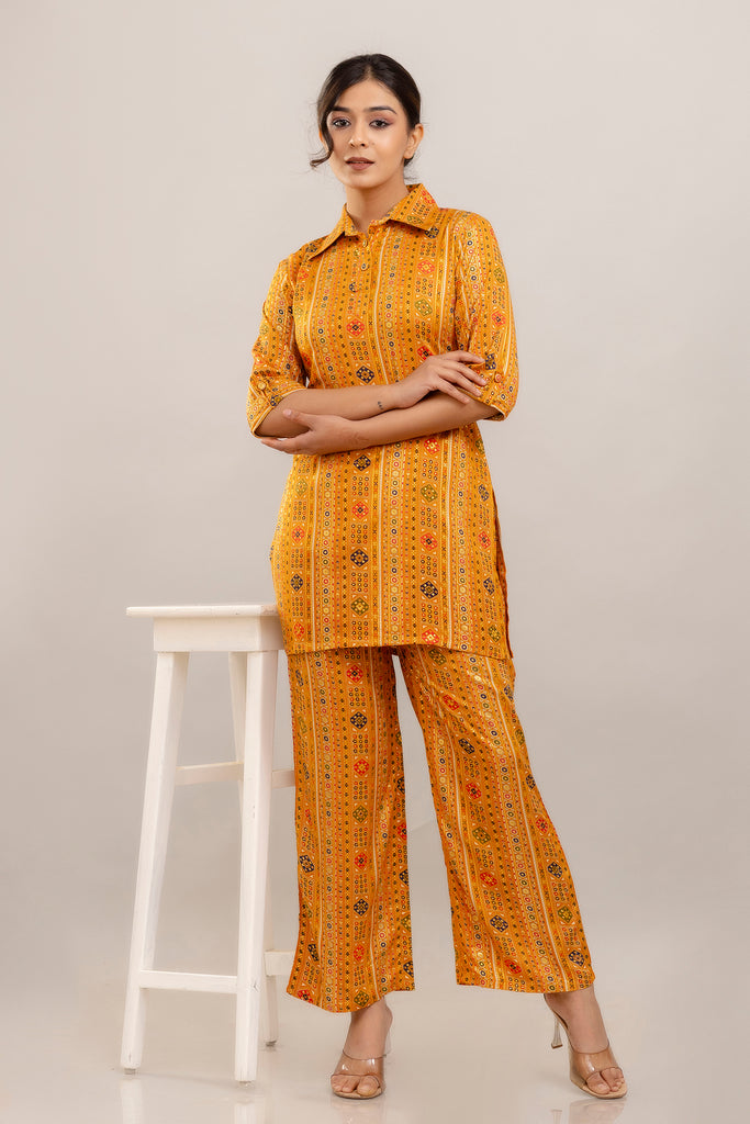 Foil Printed Yellow Rayon Co-ord Set