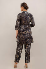 Load image into Gallery viewer, Embroidered Foil Printed Rayon Charcoal Black Co-ord Set