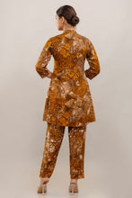 Load image into Gallery viewer, Embroidered Foil Printed Rayon Rust Brown Co-ord Set