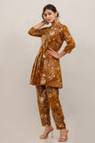 Embroidered Foil Printed Rayon Rust Brown Co-ord Set