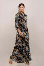 Load image into Gallery viewer, Embroidered Floral Printed Rayon Black Kurta and Sharara Set