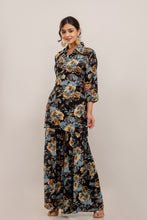 Load image into Gallery viewer, Embroidered Floral Printed Rayon Black Kurta and Sharara Set