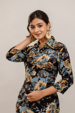 Load image into Gallery viewer, Embroidered Floral Printed Rayon Black Kurta and Sharara Set