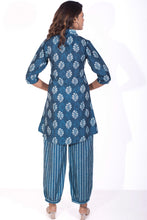 Load image into Gallery viewer, Butta Printed Dusky Blue Collared Muslin Coord Set