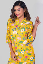 Load image into Gallery viewer, Vibrant Yellow Blossom Collared Muslin Kurta Set