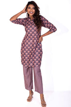 Load image into Gallery viewer, Geometrical Printed Collared Brown Kurta Set