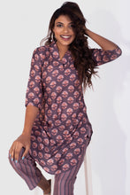 Load image into Gallery viewer, Geometrical Printed Collared Brown Kurta Set