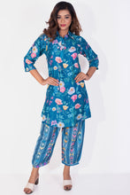 Load image into Gallery viewer, Floral Garden Fun Blue Collared Muslin Coord Set