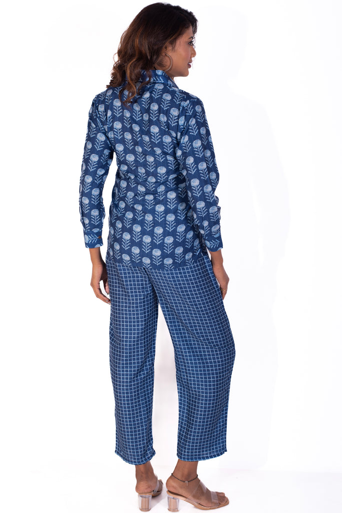 Geometrical Block Printed Blue Muslin Coord Set