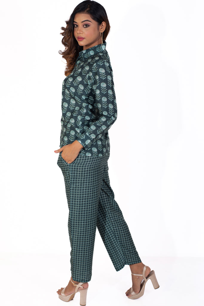 Geometrical Block Printed Green Muslin Coord Set