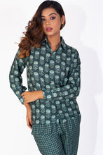 Load image into Gallery viewer, Geometrical Block Printed Green Muslin Coord Set