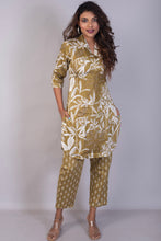 Load image into Gallery viewer, Tropical Printed Coffee Cotton Satin Kurta Set