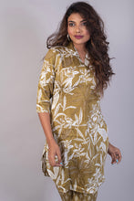 Load image into Gallery viewer, Tropical Printed Coffee Cotton Satin Kurta Set