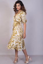 Load image into Gallery viewer, Tropical Printed Coffee Cotton Satin Wrap Dress