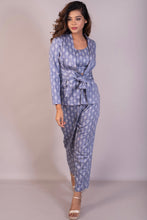 Load image into Gallery viewer, Tropical Printed Blue Bell Cotton Satin Pant Suit