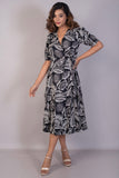 Black Floral Cotton Satin Wrap Dress