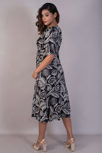 Load image into Gallery viewer, Black Floral Cotton Satin Wrap Dress