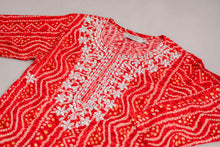 Load image into Gallery viewer, Bandhani Embroidered Rayon Red Sharara Set