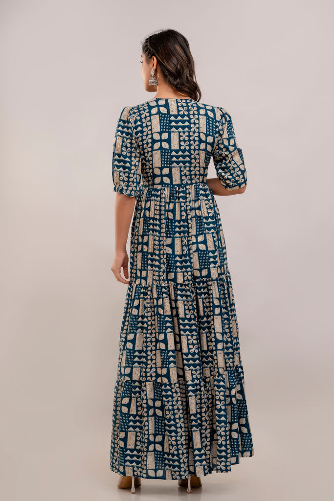 Mirror Embroidered Prussian Blue Rayon Gown