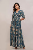 Mirror Embroidered Prussian Blue Rayon Gown