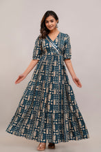 Load image into Gallery viewer, Mirror Embroidered Prussian Blue Rayon Gown