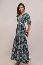 Load image into Gallery viewer, Mirror Embroidered Prussian Blue Rayon Gown