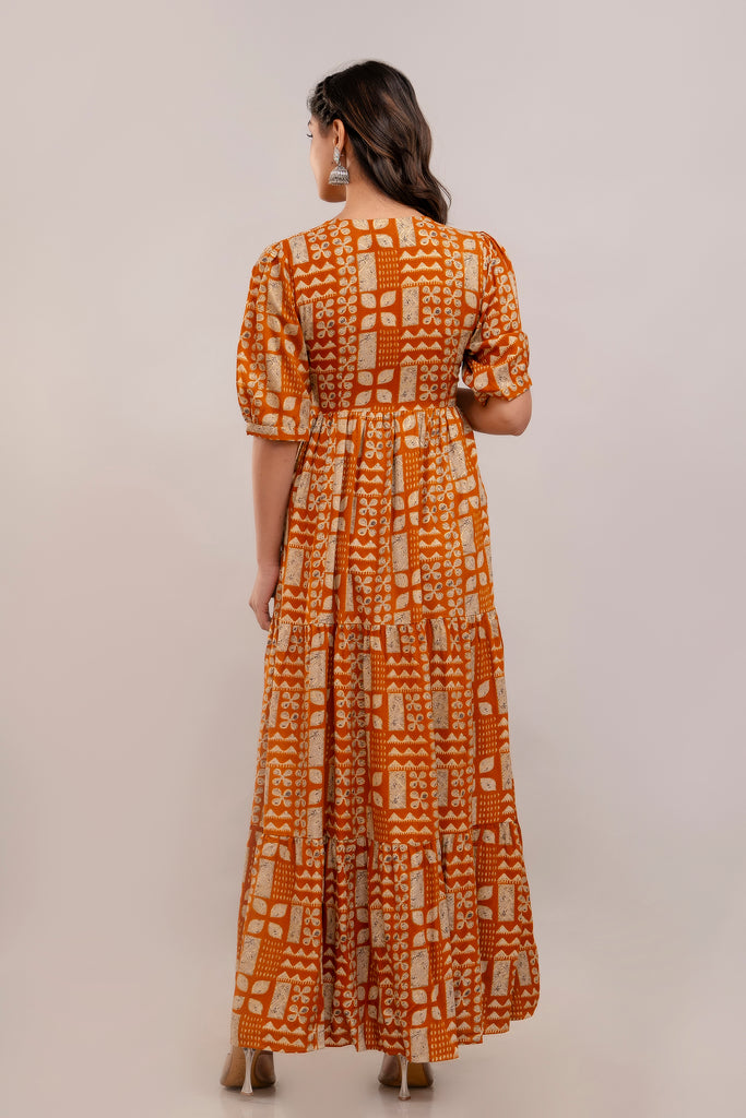 Mirror Embroidered Burnt Orange Rayon Gown