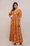 Mirror Embroidered Burnt Orange Rayon Gown