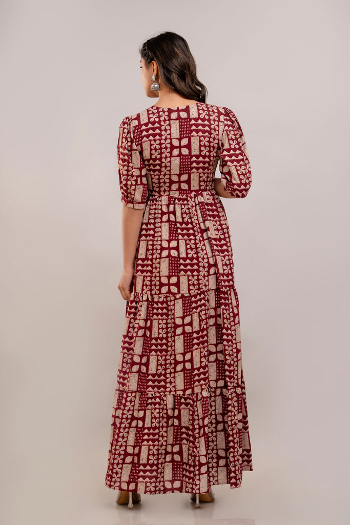 Mirror Embroidered Maroon Rayon Gown