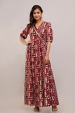 Mirror Embroidered Maroon Rayon Gown