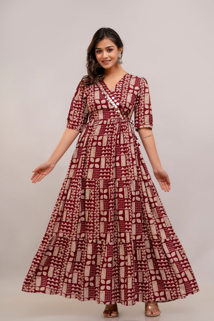 Mirror Embroidered Maroon Rayon Gown