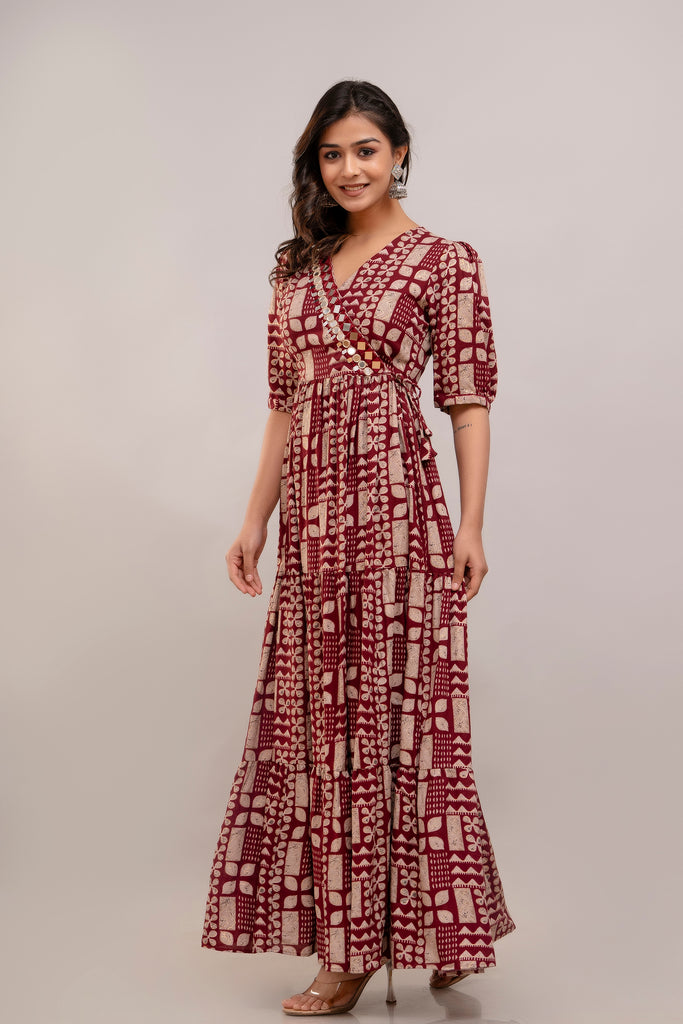 Mirror Embroidered Maroon Rayon Gown