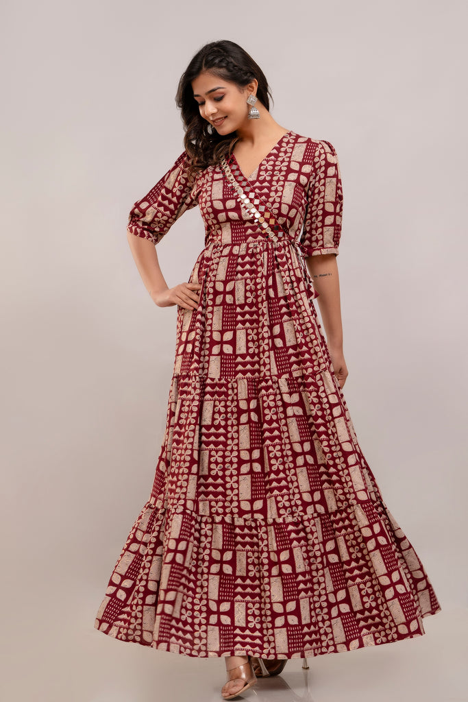 Mirror Embroidered Maroon Rayon Gown